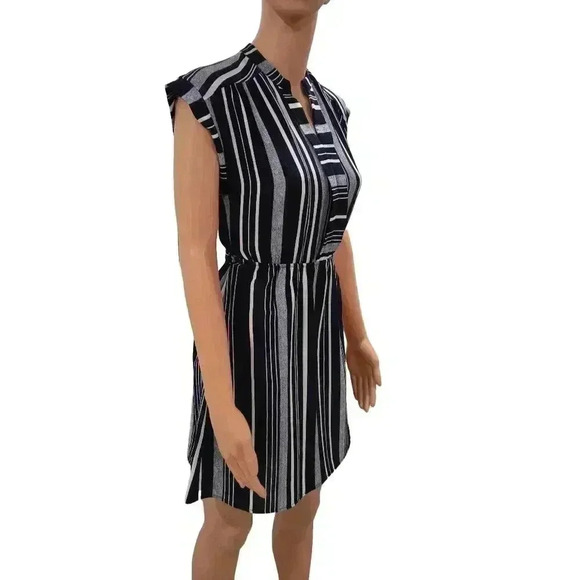 Navy and White Striped Dress with Tie Waist - Picture 3 of 5